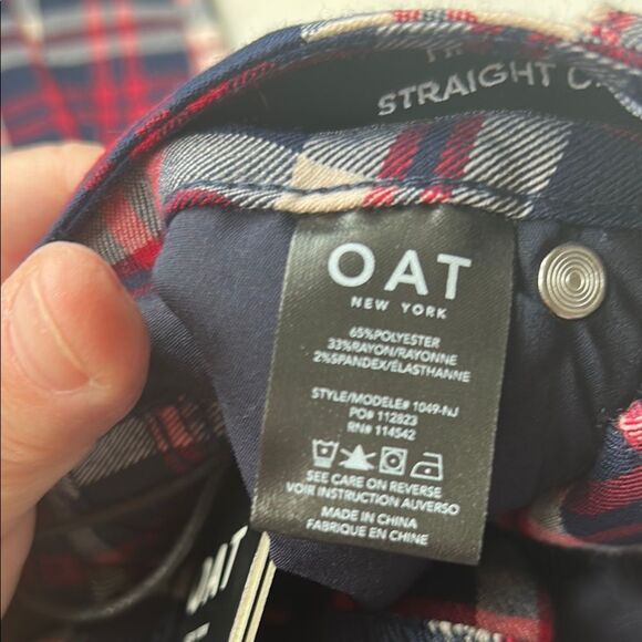 NEW Oat New York High Rise Red and Blue Plaid straight Cropped Pants - Picture 9 of 10